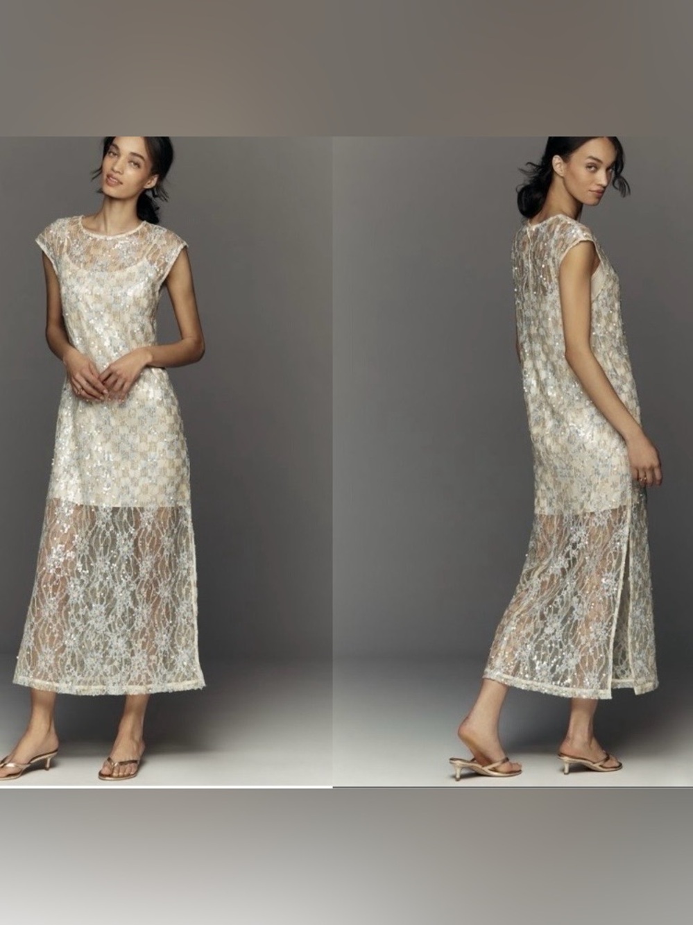 Siempre Sequin Sheer Overlay Midi Dress Sz XL NWT